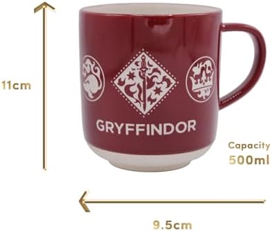 Harry Potter Gryffindor Stoneware Mug - 16 FL OZ Burgundy Coffee Cup with House Crest, Sword & Lion Design - Courage, Bravery, Determination - Hogwarts Merchandise