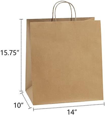 BagDream Kraft Paper Bagsr 50Pcs 14x10x15.75 Ultra Wide Large Paper Gift Bags with Handles for Takeouts, Parties, Shopping, Food Packing, Recyclable Food Service Bags Brown Paper Grocery Sacks