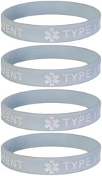 TYPE 1 DIABETIC INSULIN DEPENDENT Medical Alert ID Silicone Bracelet Wristbands Pastels 4 Pack