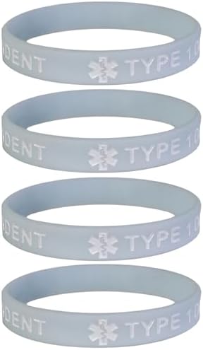 TYPE 1 DIABETIC INSULIN DEPENDENT Medical Alert ID Silicone Bracelet Wristbands Pastels 4 Pack