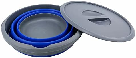 SAMMART 5.5L (1.4 Gallon) Collapsible Plastic Bucket with Lid - Foldable Round Tub with Lid - Portable Fishing Water Pail - Space Saving Outdoor Waterpot. (Grey/Purplish Blue)