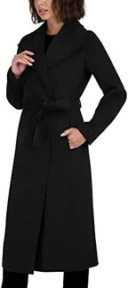 TAHARI Women's Slim Fit Double-faced Soft Wool Blend Wrap Coat With Tie Belt – Long Wool Coat