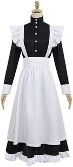 Women's Classic Maid Long Dress Black and White Apron Lolita Housekeeper Cosplay Costume Uniform