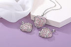 Jovivi Amethyst Rose Quartz Healing Crystal Necklace for Women Flower Leaf Wire Wrapped Crystal Heart Gemstone Pendant Necklace Natural Stone Reiki Quartz Jewelry Mothers Day Gifts
