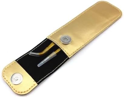 2PCS Stainless Steel Gold Tweezers Straight and Curved Head Tweezers with Leather Case for Eyelash Extension