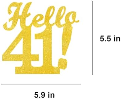 Hello 41 Cake Toppers Gold Glitter, Happy 41st Birthday Cake Decorations Cheers to 41 Years Party Decor, Forty-one Year Old Theme Birthday Anniversary Party Supplies