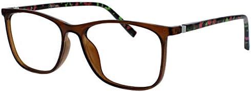 OPULIZE ARC Large Reading glasses for Women Men,Scratch Resistant Rectangular frame with Spring Hinges, Brown With Hand Finished Translucent Pattern Arms +2 (Pack of 1)