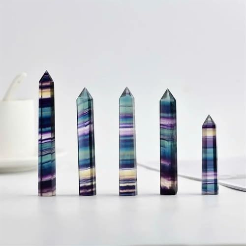 Decorative Ornaments Rainbow Fluorite Column Standing Purple Crystal Faceted Prism Wand Carved Stone Statue Ornament (Size : 7-8cm)