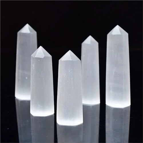 Natural Crystal Selenite Quartz Crystal Point Hexagonal Prisms Obelisk Wand Stone Smooth Polished Surface Home Decor(4-5cm)