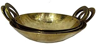Indian traditional Brassware I Brass Kadahi I Brass Kadai Pots & Pan Cooking Woks I Brass Kadai I Brass Wok I Size: 10 inches