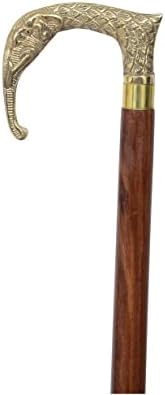 Handcrafted Brass Elephant Head Design Walking Stick – 36-Inch Brown Wooden Cane Antique-Style Wooden Walking Stick for Men & Women