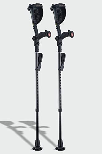 Ergobaum 7G Black Mamba Forearm Crutches for Adults (1 Pair-2 Units) — Ergonomic, Foldable with Shock Absorption, LED Light & Knee Rest | Adjustable 5'–6'6", Supports 360 lbs | Real Carbon Fiber