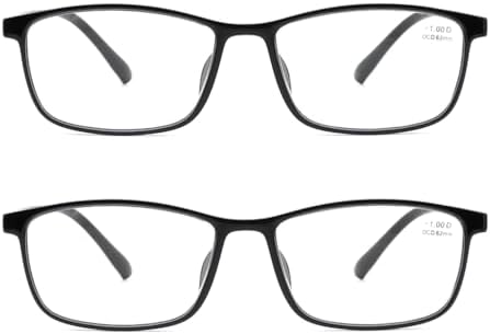 Blue Light Blocking Computer Reading Glasses 2 Pack | Lightweight Reader for Women Men, Flexible Anti-Slip, Clear Lens