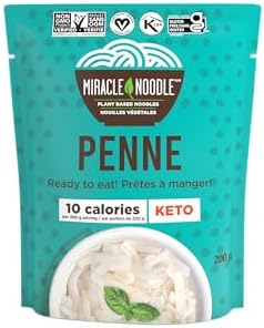 Miracle Noodle Ready to Eat Penne Pasta, 7 Oz (Pack of 6), Plant Based Shirataki Konjac Noodles, 5 Calories, 1g Net Carbs Per Serving, Keto, Gluten-Free