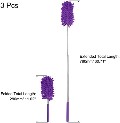 MECCANIXITY Chenille Cleaning Duster, 11 to 31 Inch Washable Extendable Brush for Window, Furniture, Ceiling Fan, Purple Pack of 3