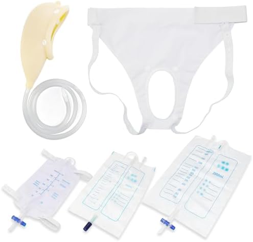 External Catheter for Men,Urine Collection Bag,Portable Reusable Wearable Soft Latex Urinals Drainage Systems with External 3 Catheter Bags,Lengthen the Catheters/Large Diameter