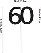 Sumerk 24PCS 60 Cupcake toppers Black Glitter 60th Birthday Cupcake Picks Anniversary Party Decorations