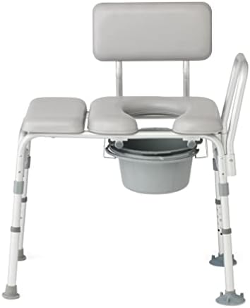 Medline Padded Combination Transfer Bench and Commode, 400 lb. Capacity - Essential Bathroom Aid for Elderly and Disabled
