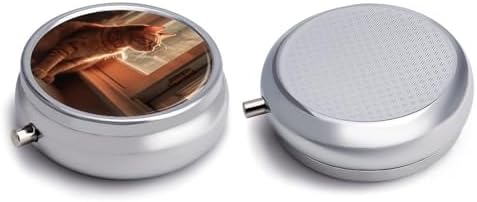 Cat Sitting on Windowsill Pill Box 3 Compartment Small Pill Case Portable Pill Box for Pocket Or Purse Round Metal Pill Box Cute Medicine Organizer Holder to Hold Vitamins Medication