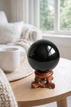 Mina Heal Obsidian Sphere for Meditation, Fortune Telling, and Feng Shui – Large Black Crystal Ball with Stand