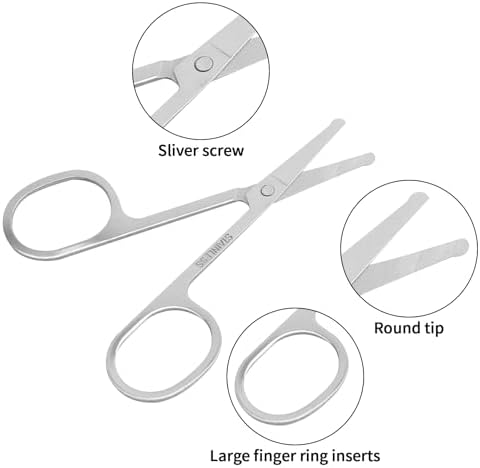 2 Pieces Nose Hair Scissors Rounded Tip Scissors Facial Hair Trimming Stainless Steel Blunt Tip Trimmer for Eyebrows,Nose,Moustache,Beard, Grooming (Silver and Black)