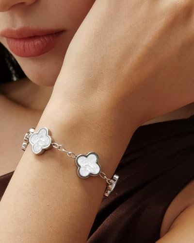 18K Gold/Silver Plated Bracelets for Women Trendy Non Tarnish Four Leaf Clover Bracelet Fashion Jewelry Gift for Her
