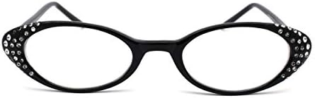 Womens Rhinestone Studded Oval Cat Eye Reading Glasses with Hard Case