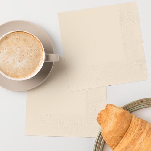 Horaldaily 100 Pack Cocktail Napkins, 5x5 Inches Disposable Paper Napkins for Party Anniversary Wedding Birthday Bridal Baby Shower (100,Beige）