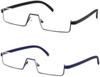 REAVEE 2 Pack Half Frame Reading Glasses for Men Women, Half Lens Metal Lightweight Readers Portable with Case, Black and Blue +1.25