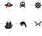 Sleyberoy 24 Pack Pirate Cupcake Toppers - Glitter Compass, Skull, Pirate Ship, Ship Anchor Picks for Party Cake Decorations