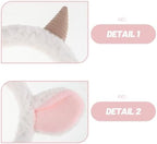 2pcs Goat Ears Headband with Ram Horns - Plush Animal Ears Headbands - Furry Lamb Horn Hair Hoop - Sheep Theme Party Costume Decoration