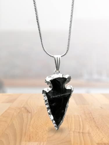 Arrowhead Necklace for Men Women - Men's Necklaces Arrow Heads Healing Crystal Necklace - Gifts for Men, Teen Boys - Stocking Stuffers for Men (Gold Edged)