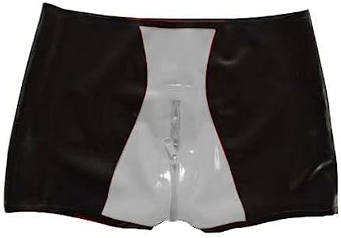 Latex Rubber Women Pants Shorts Zipper Pant,Black-White,M