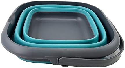 SAMMART 8.5L (2.2 Gallon) Collapsible Square Handy Bucket/Foldable SquareWater Pail/Portable Tub with Handle. Size 31cm (Square) (Grey/Crystal Blue)