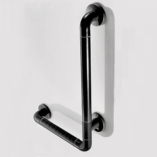 Bathroom Grab Bars Shower Assist Black L-Shaped Safety handrail,Bathroom Non-Slip Assist handrail with Luminous Circle,Can Bear 200kg (Color : Black, Size : 4060cm)