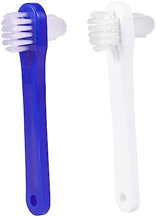 Beavorty 4pcs Denture Brush Double Sided False Teeth Cleaner Denture Cleaning Tool Long Handle Gentle Bristles