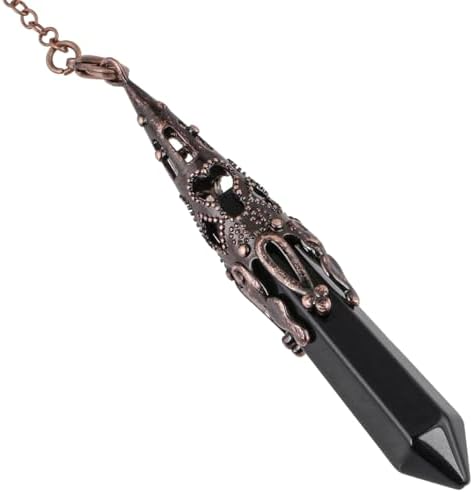 mookaitedecor Black Obsidian Crystal Pendulum for Divination Dowsing, 6 Faceted Hexagonal Pointed Stone Pendant Pendulum for Balancing Wicca Meditation