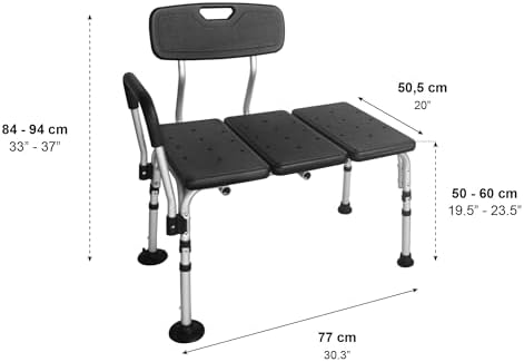 PEPE Mobility Tub Transfer Bench for Bathtub, Shower Chair with Backrest, Slip-Resistant Feet, Height Adjustable, Black, Shower Bench Shower Seat for Elderly and Disabled