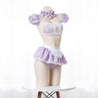 SNOMYRS Maid Outfit Sexy Anime Cosplay Kawaii Lolita Maid Lingerie Costume Lace Bikini Outfit Bra and Mini Skirt Set