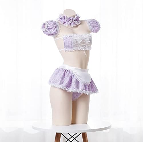 SNOMYRS Maid Outfit Sexy Anime Cosplay Kawaii Lolita Maid Lingerie Costume Lace Bikini Outfit Bra and Mini Skirt Set
