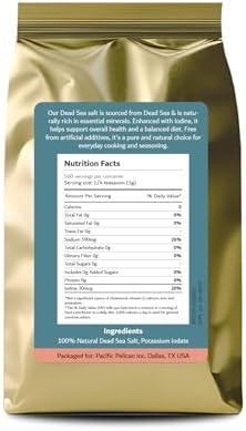 Pacific Pelican Iodized Dead Sea Salt – 2 Pounds – Fine Grain – Unrefined Kosher, Natural Iodized, Ideal for Paleo, Keto, Vegan Diets - Pure Sea Salt for Cooking, Seasoning & Wellness