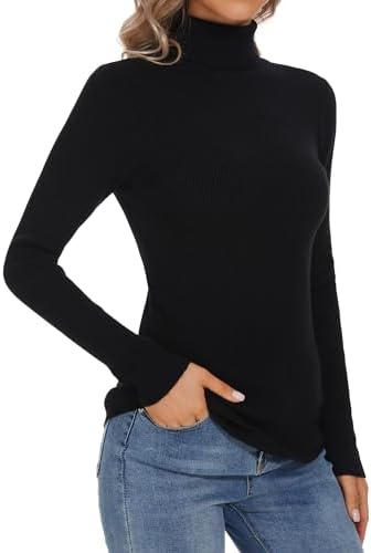 Turtleneck Sweaters for Women Ribbed Long Sleeve Pullover Sweater Slim Fit Jumpers Casual Trendy Knit Tops