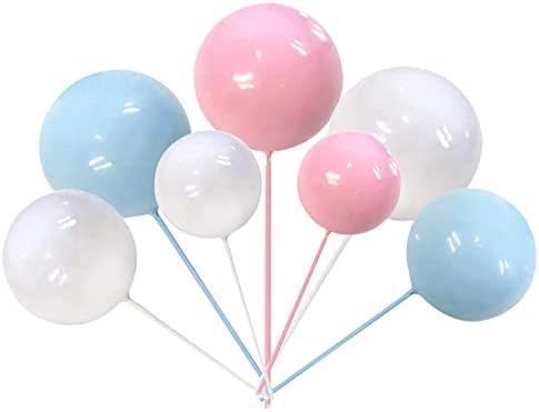 Rsstarxi 30 PCS Balls Cake Topper Foam Ball Cake Picks Mini Balloon DIY Cake Insert Topper Decoration for Baby Shower Wedding Anniversary Kids Birthday Party Cake Decorations White Pink Blue