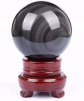 StoneStory Natural Obsidian Sphere with Rainbow Eye Healing Crystal Fengshui Ball with Stand Sculpture Figurine for Home Decor Divination 3.54"-3.93"(9-10cm/3.54"-3.93")