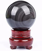 StoneStory Natural Obsidian Sphere with Rainbow Eye Healing Crystal Fengshui Ball with Stand Sculpture Figurine for Home Decor Divination 3.54"-3.93"(9-10cm/3.54"-3.93")