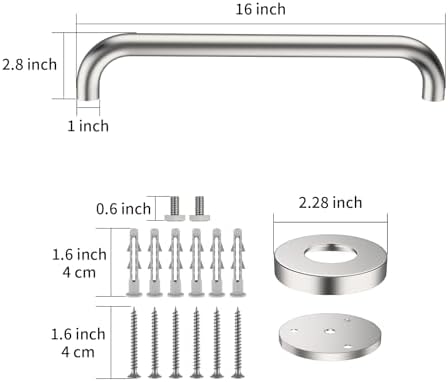 2 Pack 16 Inch Shower Grab Bar Satin Brushed Nickel, ZUEXT Stainless Steel Safety Grab Bar Handle, Bathroom Balance Bar, Safety Hand Rail Support - Handicap, Elderly, Injury, Senior Assist Bath Handle