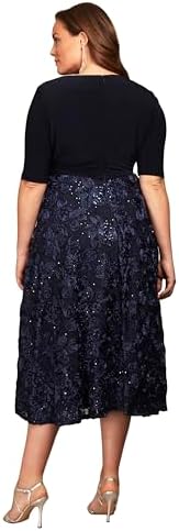 Alex Evenings Tea Length Mother of the Bride Dress With Rosette Lace Detail