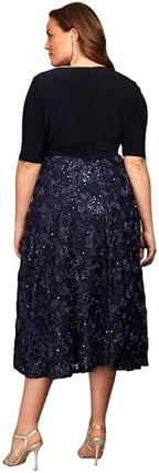 Alex Evenings Tea Length Mother of the Bride Dress With Rosette Lace Detail