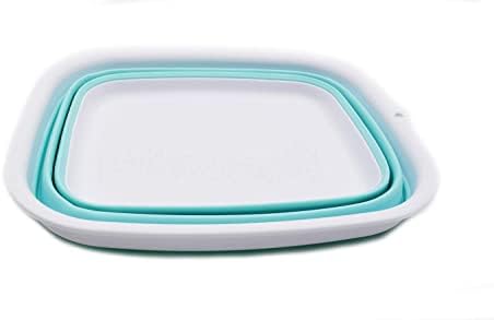 SAMMART 9.45L (2.5 Gallon) Collapsible Tub - Foldable Dish Tub - Portable Washing Basin - Space Saving Plastic Washtub (White/Lake Green, M)