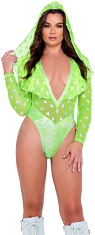 AS Roma Women's Roma's Mesh With Stars Print Two-tone Hooded Romper for Rave/Festival
